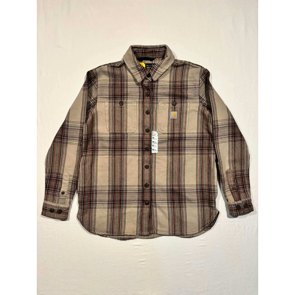 Carhartt Tops - Carhartt Women Loose Fit Twill Shirt Jac Plaid XS TW5991-W Brown Tan New